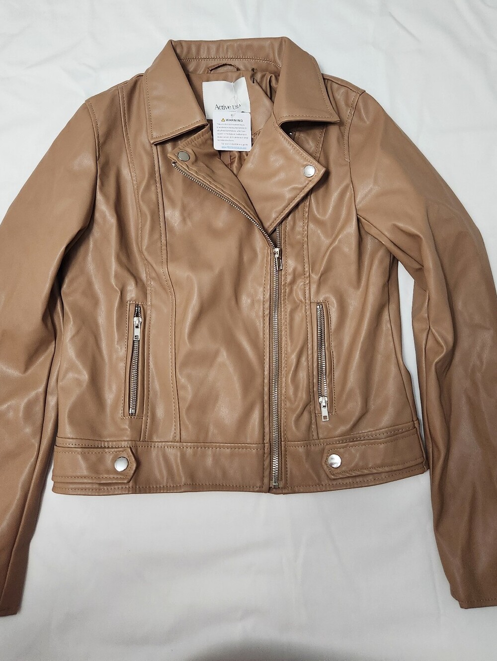 ACTIVE USA COLLECTION FAUX LEATHER JACKET COLOR BEIGE SIZE US SMALL